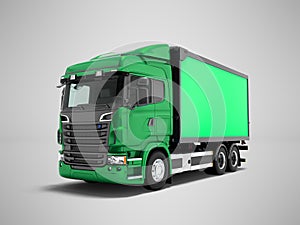 Modern green truck with green trailer for transportation of good