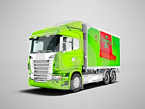 Modern green truck with trailer with white insets for carrying c