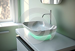 Modern green white bathroom sink, ai generated