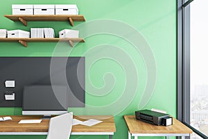 Modern green workplace with ÃÂomputer