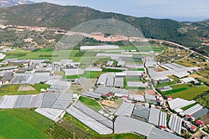 Modern greenhouse view from above. Aerial View