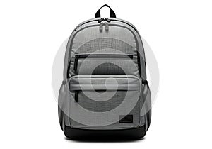 Modern grey backpack with multiple compartments and black accents