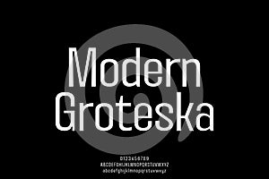 Modern grotesque sans serif alphabet display font vector. Humanist style typeface photo