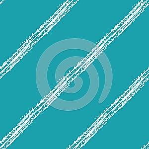 Modern grunge diagonal striped vector seamless pattern background. Slanted white textural painterly up stripes on aqua