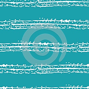 Modern grunge striped vector seamless pattern background. Horizontal white textural broken up stripes on aqua blue