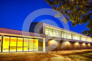 Modern gym building at night