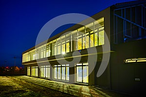 Modern gym building at night