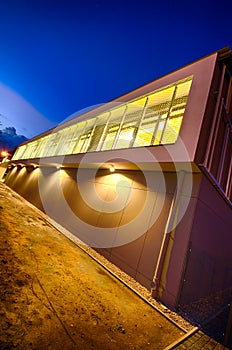 Modern gym building at night