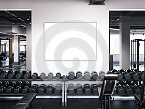 Modern gym with poster on the wall. 3d rendering
