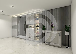 Modern Hallway Cabinet and Display Design with White Furnish