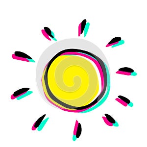 Modern hand drawing of a sun in childish style.