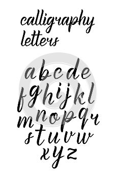 Modern hand drawn latin calligraphy brush script of lowercase letters. Calligraphic alphabet. Vector