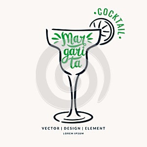 Modern hand drawn lettering label for alcohol cocktail Margarita photo