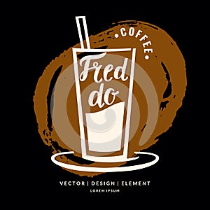 Modern hand drawn lettering label for coffee drink Fredo. photo