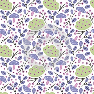 Modern hand drawn vector seamless pattern with nature elements.
