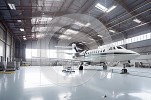 modern hangar with state-of-the-art aircraft, engines, and technology