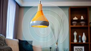 Modern hanging lamp in living room. Idea for interior design. Generative Ai