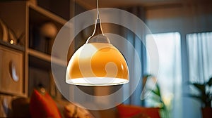 Modern hanging lamp in living room. Idea for interior design. Generative Ai