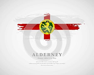 Modern happy alderney day with artistic watercolor country flag