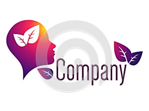 Modern head logo of Psychology. Profile Human. Creative style. Logotype in vector. Design concept. Brand company. Violet