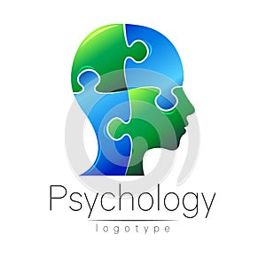 Modern head puzzle logo of Psychology. Profile Human.