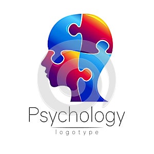 Modern head puzzle logo of Psychology. Profile Human. Creative style. Logotype in vector. Design concept. Brand company