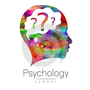Modern head with question inside brain . sign of Psychology. Profile Human. Creative style. Symbol in . Design concept