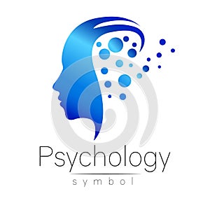 Modern head sign of Psychology. Profile Human. Creative style. Symbol in . Design concept. Brand company. Blue color