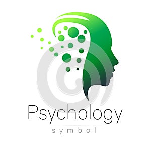 Modern head sign of Psychology. Profile Human. Creative style. Symbol in . Design concept. Brand company. Green color