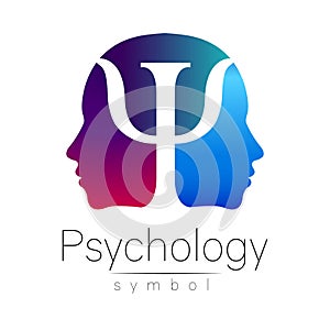 Modern head sign of Psychology. Profile Human. Letter Psi. Creative style. Symbol in vector. Violet blue color isolated