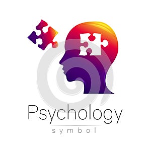 Modern head sign of Psychology. Puzzle. Profile Human. Creative style. Symbol in vector. Design concept. Brand company