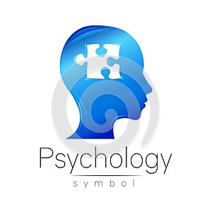 Modern head sign of Psychology. Puzzle. Profile Human. Creative style. Symbol in vector. Design concept. Brand company