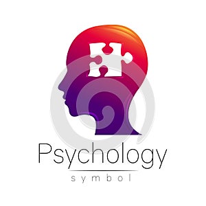 Modern head sign of Psychology. Puzzle. Profile Human. Creative style. Symbol in vector. Design concept. Brand company