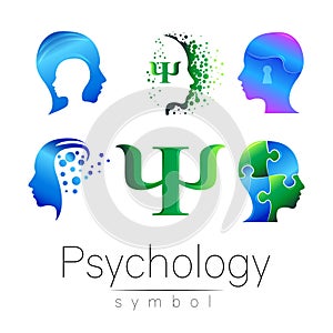 Modern head sign Set of Psychology. Profile Human. Creative style. Symbol in vector. Design concept. Brand company