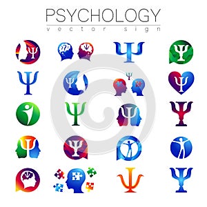 Modern head sign Set of Psychology. Profile Human. Creative style. Symbol in vector. Design concept. Brand company