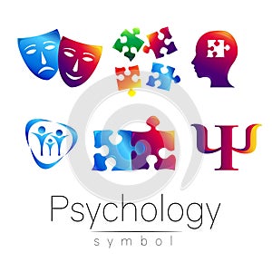 Modern head sign Set of Psychology. Profile Human. Creative style. Symbol in vector. Design concept. Brand company