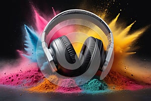 Modern headphone set with waves