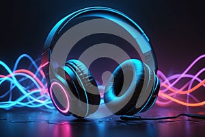 Modern headphone set with waves