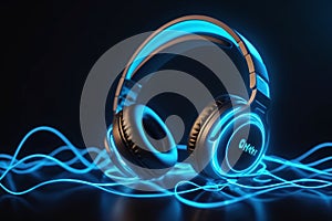 Modern headphone set with waves