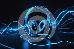 Modern headphone set with waves