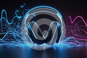 Modern headphone set with waves