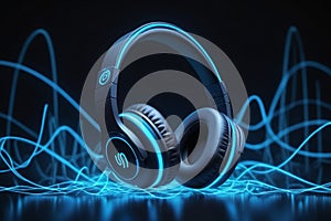 Modern headphone set with waves
