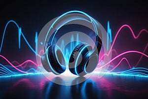 Modern headphone set with waves