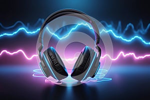 Modern headphone set with waves