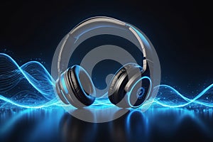 Modern headphone set with waves