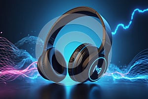 Modern headphone set with waves