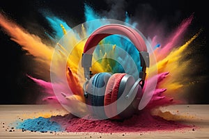 Modern headphone set with waves