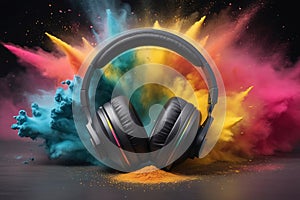 Modern headphone set with waves
