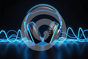 Modern headphone set with waves