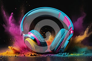 Modern headphone set with waves